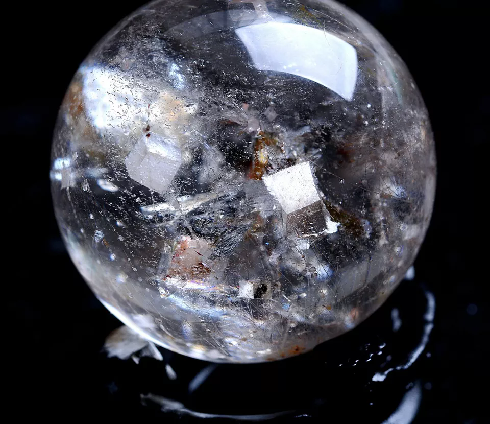 96.5g Natural Rare Clear Quartz Crystal Ball &"Calcite" Symbiotic Specimen