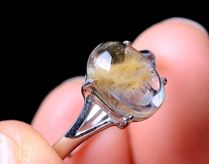 9.40CT Natural Gold Hair Rutilated Quartz Beads Wealth Woman adjustable Ring