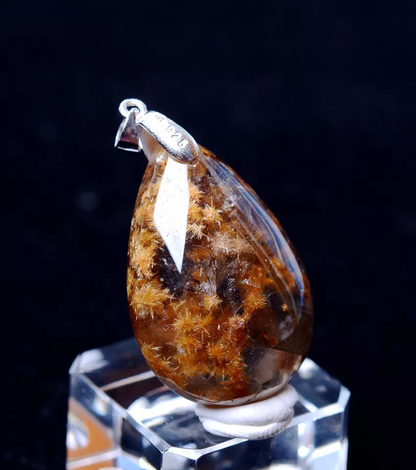 Natural Gold Rutilated Quartz Crystal "Stone Inside Stone" Silver Pendant 9.68g