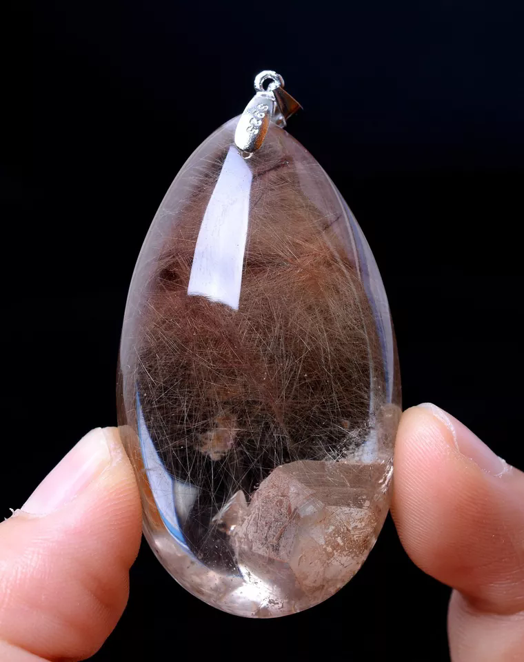 Natural Clear Gold Rutilated "Stone Inside Stone"Quartz Crystal Pendant 33.68g