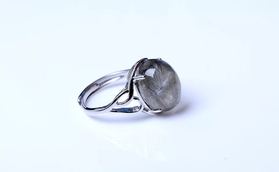 23ct Natural Silver Rutilated Quartz Titanium Crystal Adjustable Silver  Ring