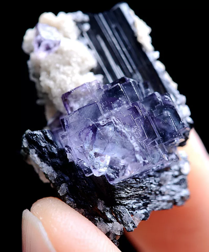 7.1g Natura Clear Purple FLUORITE Wolframite Mineral Specimen/Yaogangxian China