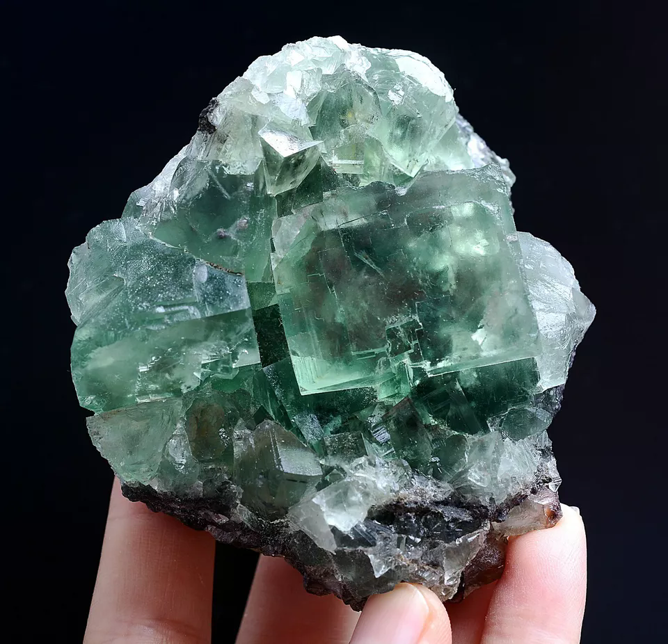 353.g NATURAL Transparent Green Cubic FLUORITE Crystal Cluster Mineral Specimen