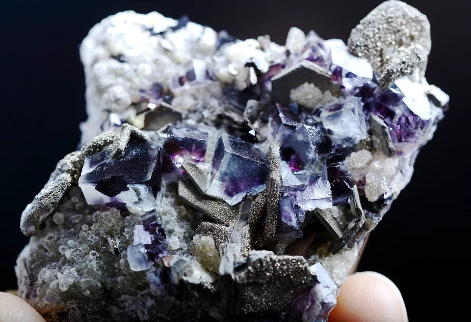 58.g Natural Phantom Purple FLUORITE Pyrite Mineral Specimen/Inner Mongolia