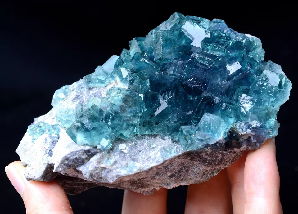 363g New Find Transparent Blue Cube Fluorite CRYSTAL CLUSTER Mineral Specimen