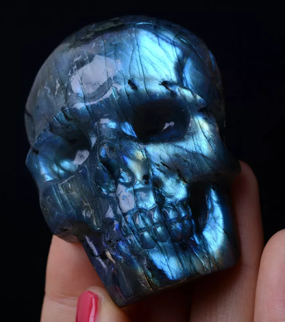 Natural Labradorite Quartz Crystal Skull Carving Reiki Healing Specimen 93.81g