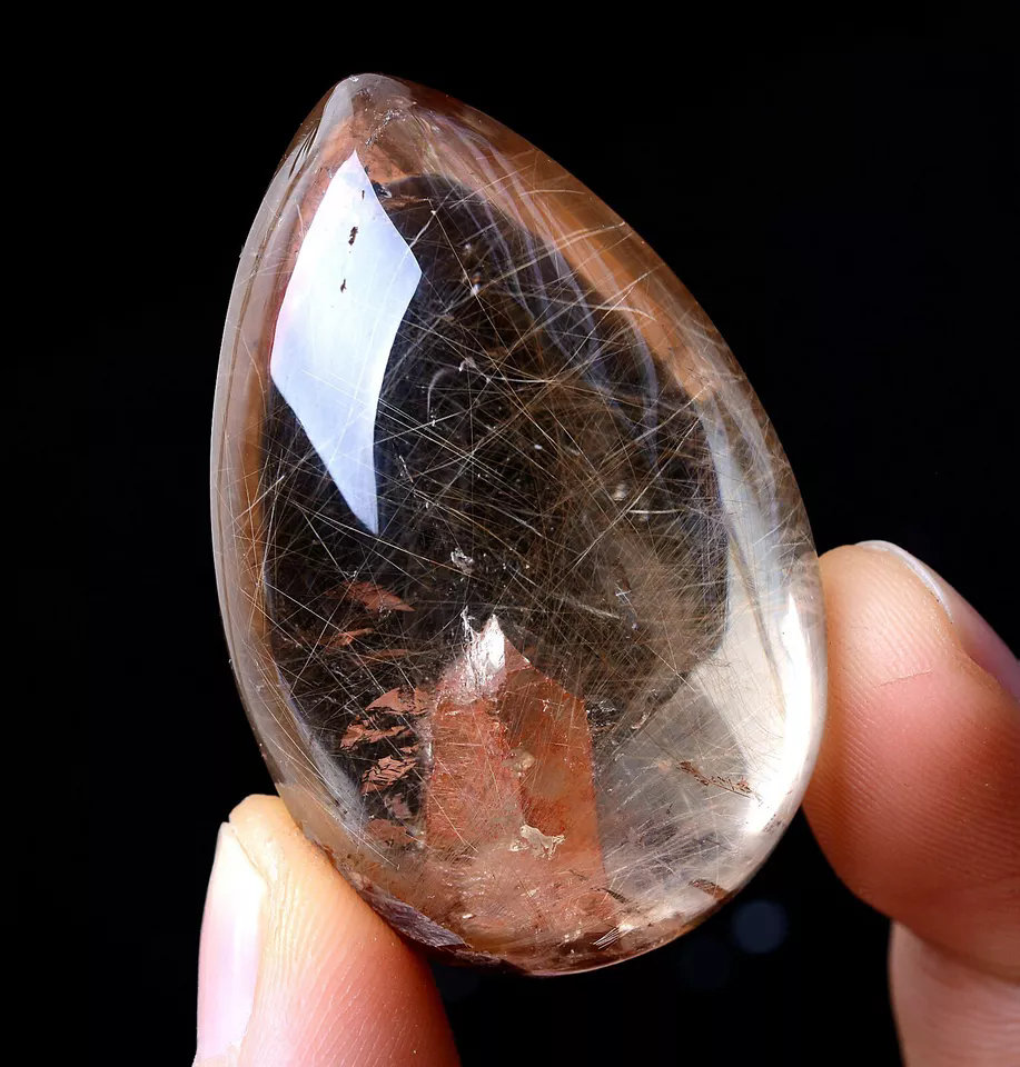 35g Rare Natural Gold Rutilated "Stone Inside Stone"Quartz Crystal  Pendant