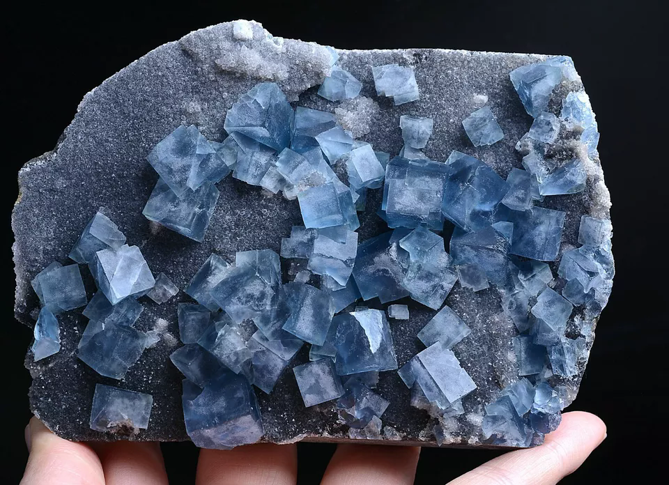 408g Natural Transparent Blue Cube Fluorite CRYSTAL CLUSTER  Mineral Specimen