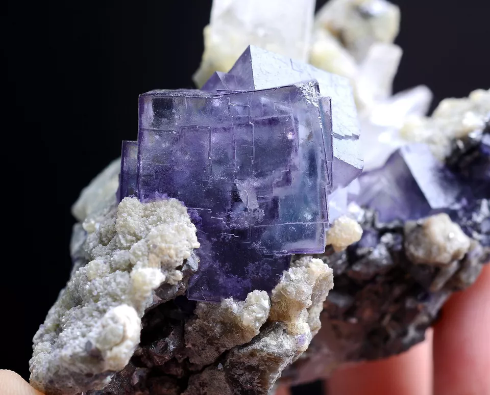 221gNatural Purple Fluorite Crystal Arsenopyrite Mineral Specimen / YaoGangXian