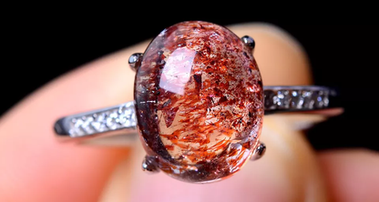 13.25ct Natural Gem Red Super Seven Quartz Lepidocrocite Women Ring Adjustable