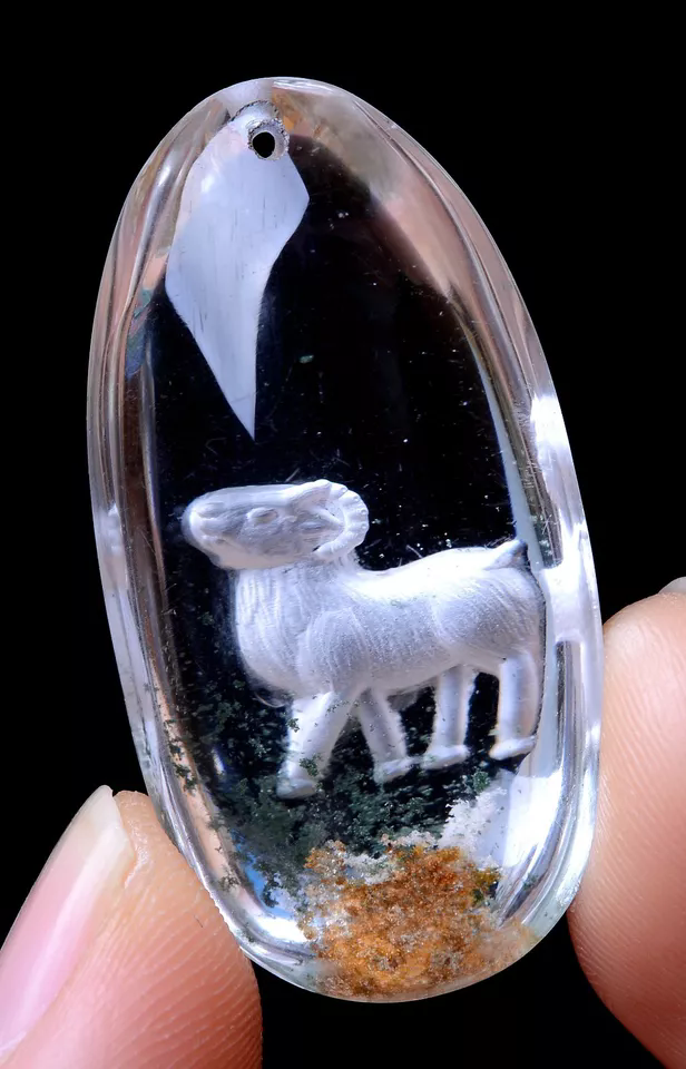 61.60ct Carving Animal Sheep Natural Inner Scene Ghost Quartz Crystal  Pendant