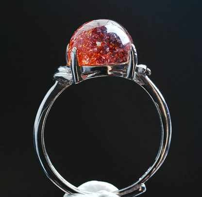 3g Natural Red Super Seven Quartz Lepidocrocite Ring Silver  Adjustable mineral