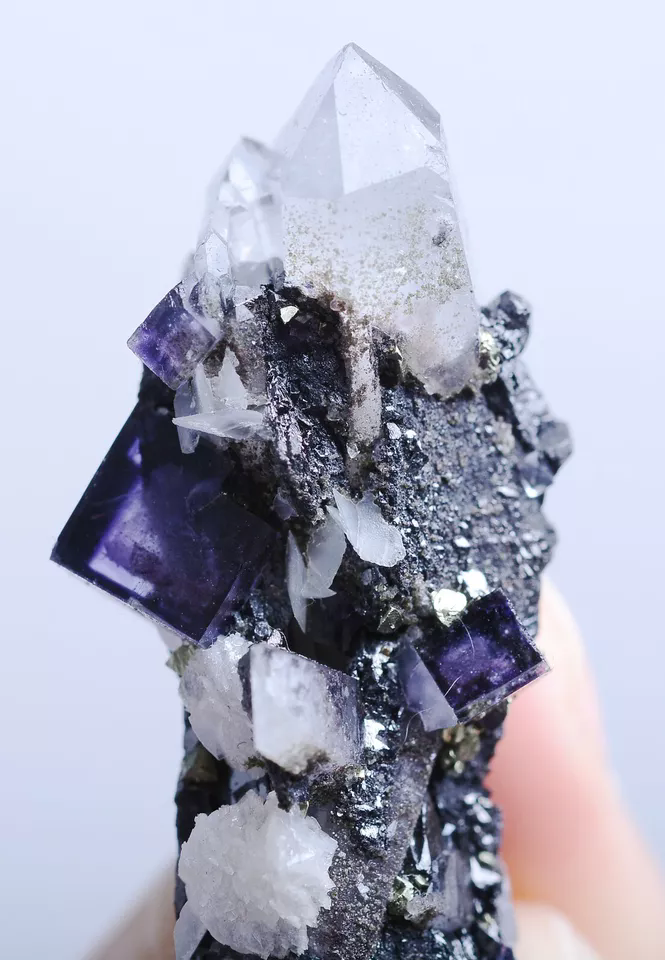 30g Natural Purple Fluorite & Wolframite Crystal Mineral Specimen/YaoGangXian