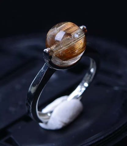 15.7ct Natural Gold Rutilated Quartz Crystal Woman Cure Powerful Ring Adjustable