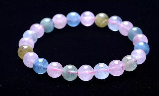 9.1mm Beauty Natural Rare Colorful Morganite Gemstone Clear Beads Bracelet  AAA