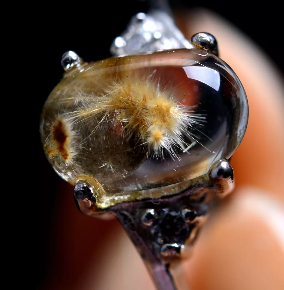 2g Natural Gold Hair Rutilated Quartz Beads Wealth Woman Adjustable Ring