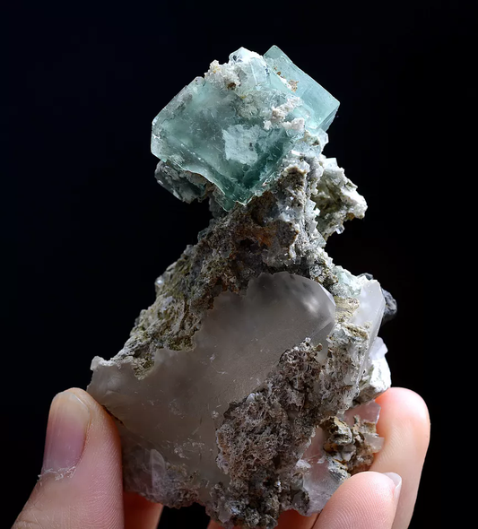 80g Natural Green Phantom Fluorite &Calcite Mineral Specimen/xianghualing China