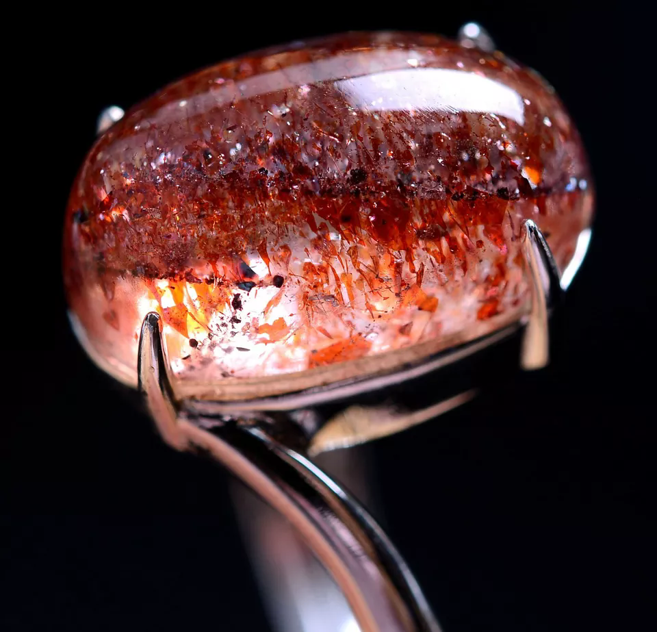 17ct Natural Red Super Seven Quartz Lepidocrocite Fine Silver Ring  Adjustable