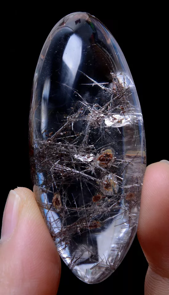 NATURAL CLEAR QUARTZ black HAIR RUTILATED CRYSTAL & MICA SYMBIOTIC PENDANT