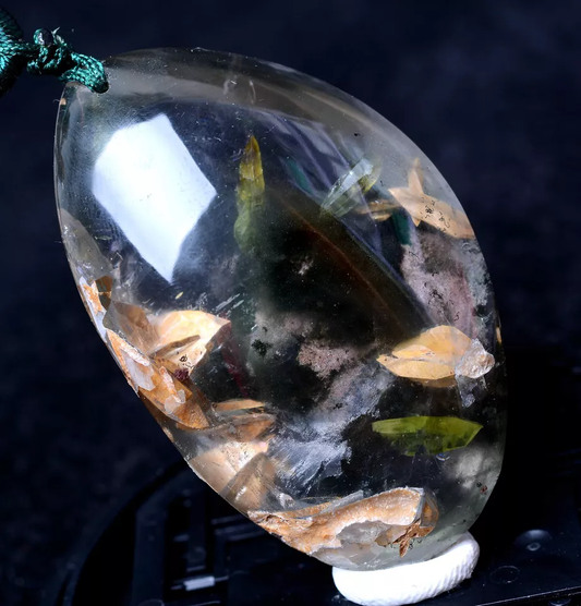 42g RARE NATURAL Clear Mica & Green Ghost Phantom Quartz Crystal Gem Pendant