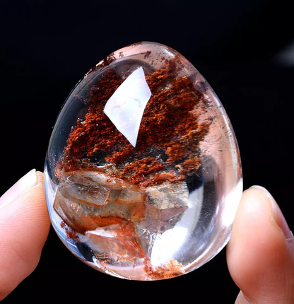 Natural Clear Red Ghost "Stone Inside Stone"Quartz Crystal Pendant  49.61g