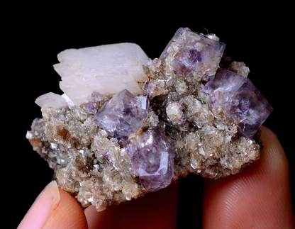 17.07g RARE! NATURAL PURPLE CUBIC FLUORITE & CALCITE SYMBIOTIC MINERAL SPECIMEN