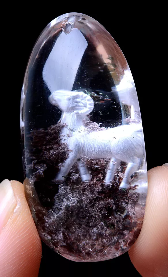 Carving Animal Sheep Natural Inner Scene Ghost Quartz Crystal Pendant  85.15ct