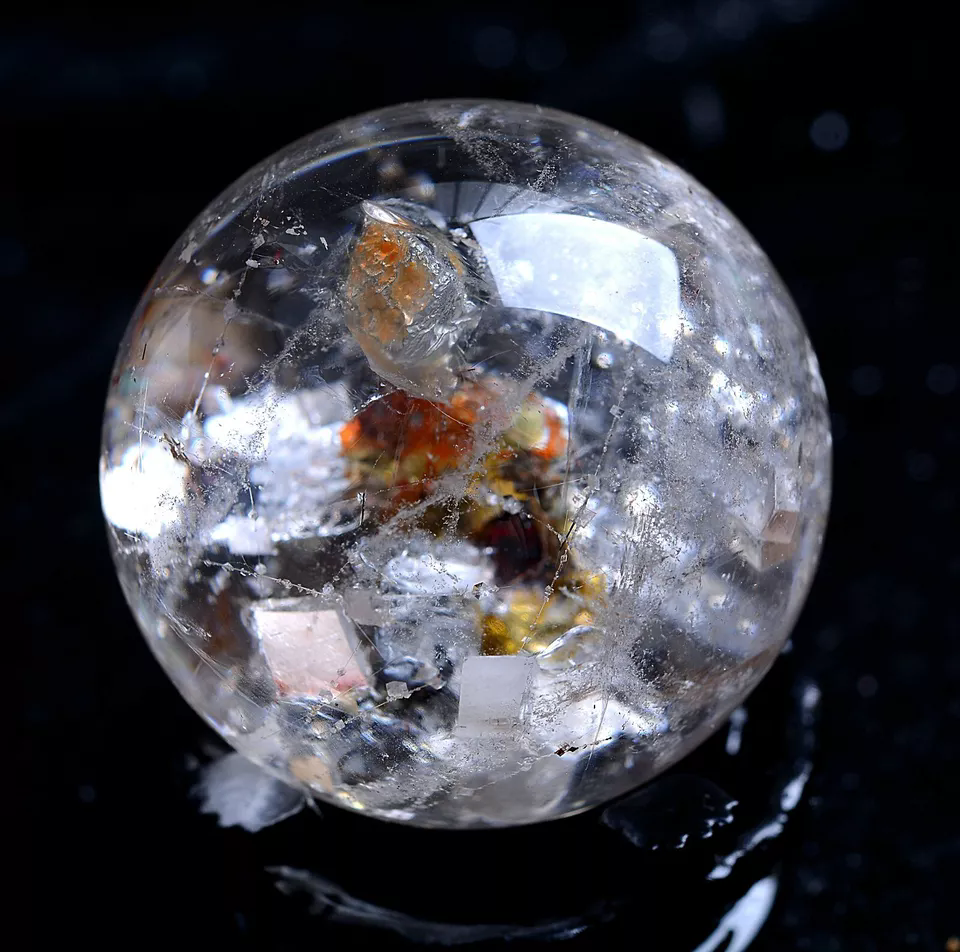 96.5g Natural Rare Clear Quartz Crystal Ball &"Calcite" Symbiotic Specimen