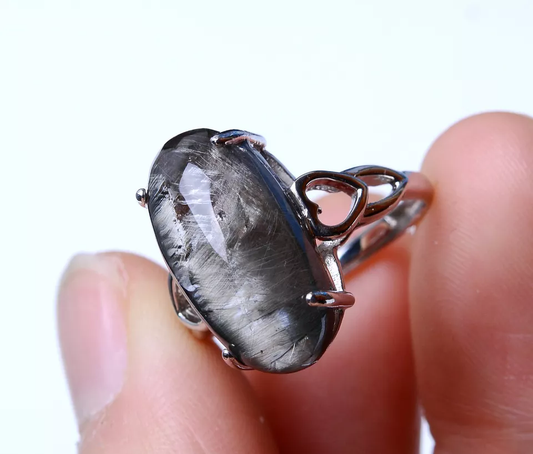 20.85ct Natural Silver Rutilated Quartz Titanium Crystal Adjustable Silver Ring