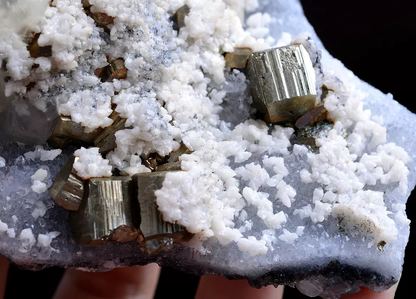 258g Natural Pink Fluorescence Benz Calcite & Pyrite Mineral Specimen/China