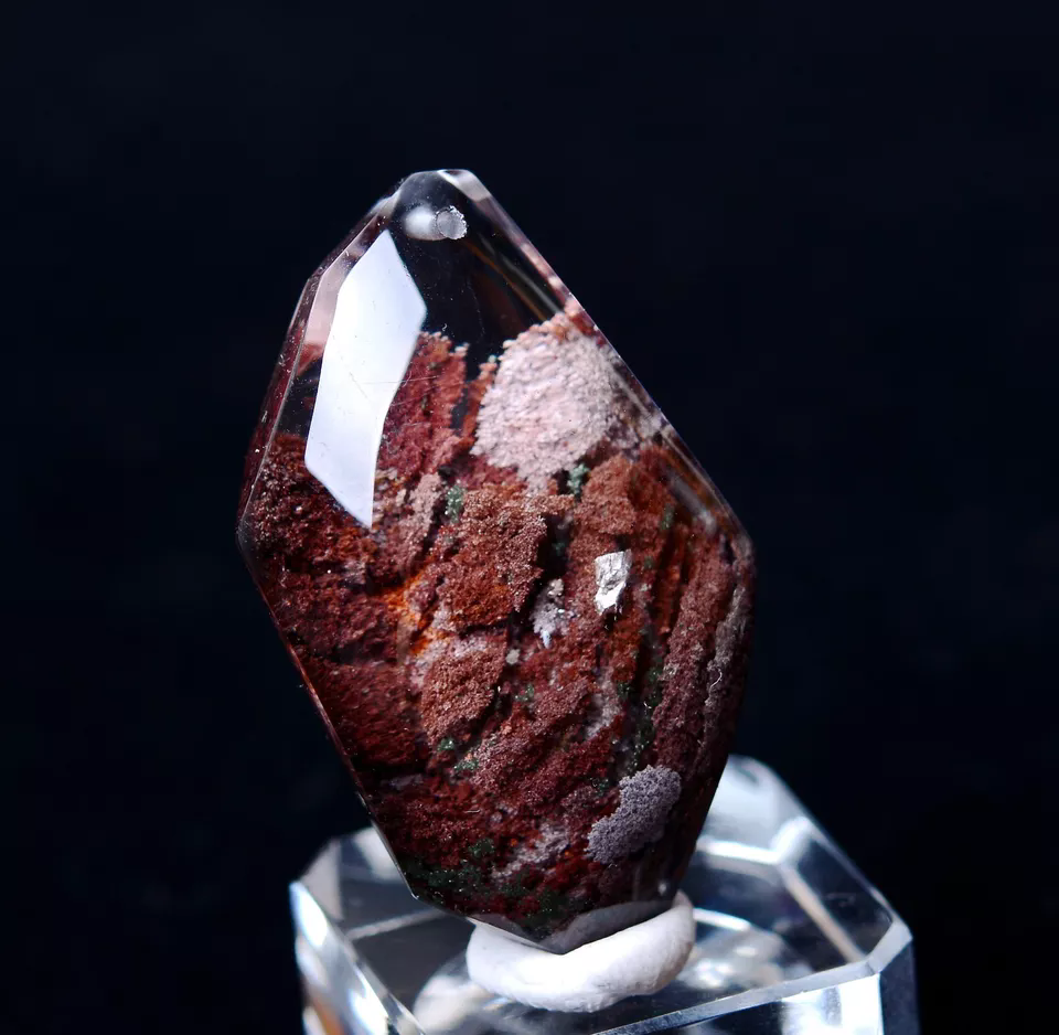 13.32g Natural Clear Red Ghost Quartz Crystal  "Stone Inside Stone" Pendant