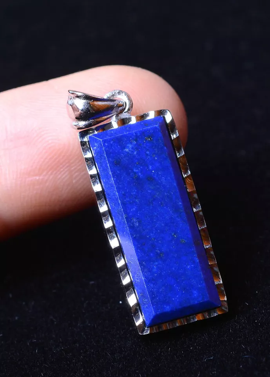 Natural Royal Blue Lapis Lazuli Gems Rectangle Silver Quartz Crystal  21CT