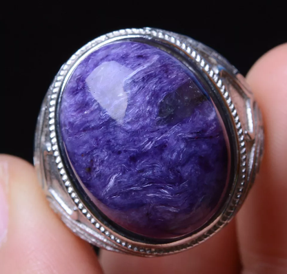 Genuine Natural Purple Charoite Crystal Adjustable Woman Ring  21*17*9mm