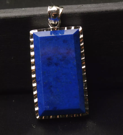 6.4g Natural Royal Blue Lapis Lazuli Gems Rectangle Silver Plated Pendant