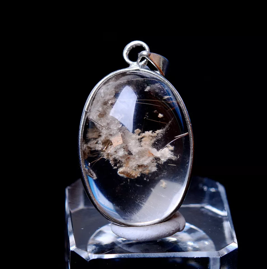 6.19g Rare Transparent Natural Calcite Gold Hair Crystal Pendant Silver Inlaid