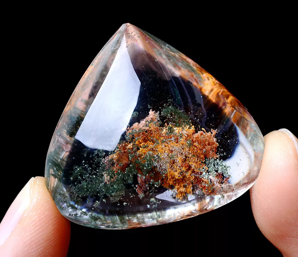 101.45ct Natural Green Red Ghost Phantom Quartz Crystal Pendant Healing Jewelry