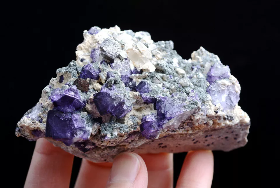 212gNatural Purple Fluorite &Arsenopyrite Crystal Mineral Specimen/Yaogang xian