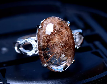 21.75ct Natural Gold Rutilated Quartz Crystal Sunflower Rutilated Crystal Ring