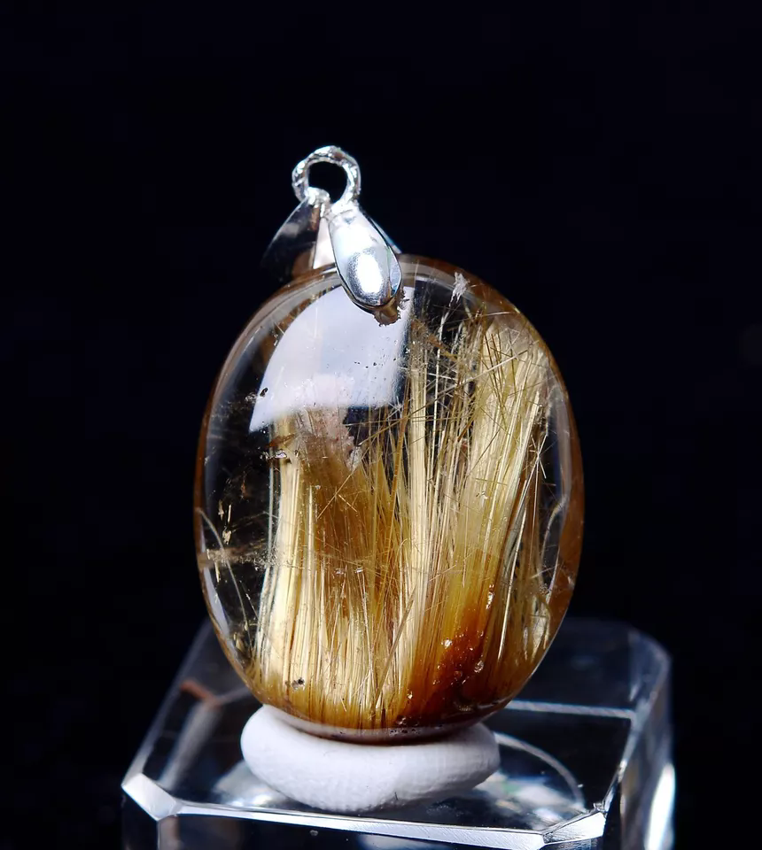 7.45g AA++Natural Clear Quartz Gold Hair  Rutilated Crystal Healing Pendant