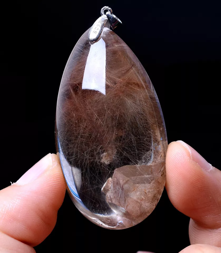 Natural Clear Gold Rutilated "Stone Inside Stone"Quartz Crystal Pendant 33.68g