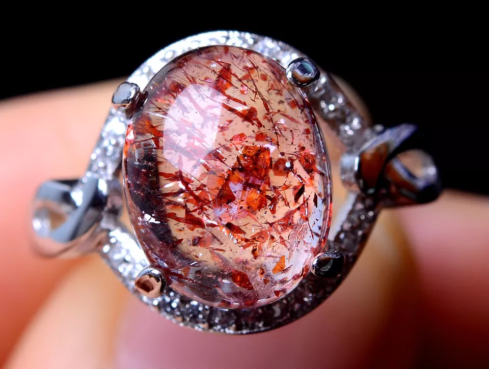 15.50ct Natural Gem Red Super Seven Quartz Lepidocrocite Women Ring Adjustable