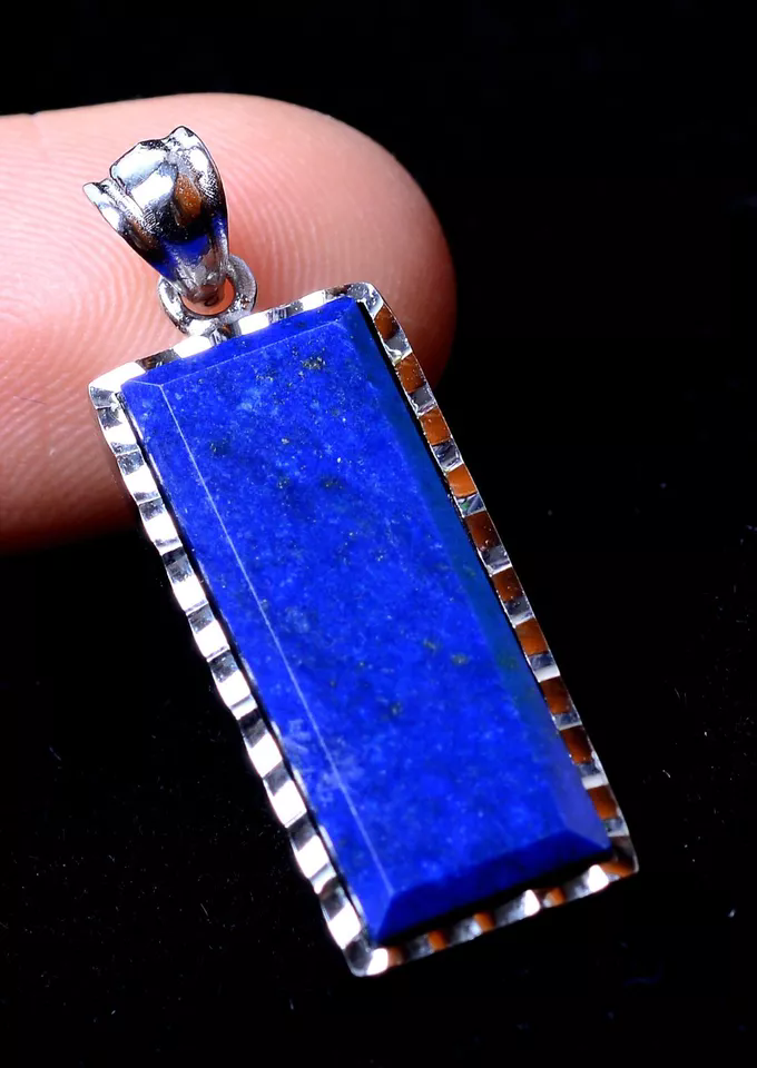 Natural Royal Blue Lapis Lazuli Gems Rectangle Silver Quartz Crystal  21CT