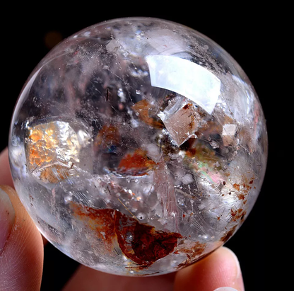 96.5g Natural Rare Clear Quartz Crystal Ball &"Calcite" Symbiotic Specimen