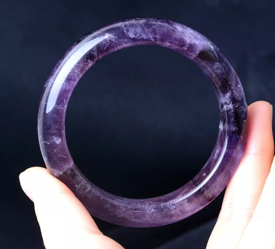 59mm Natural Rare Lavender Amethyst Quartz Crystal Madam Bangle Inner Diameter