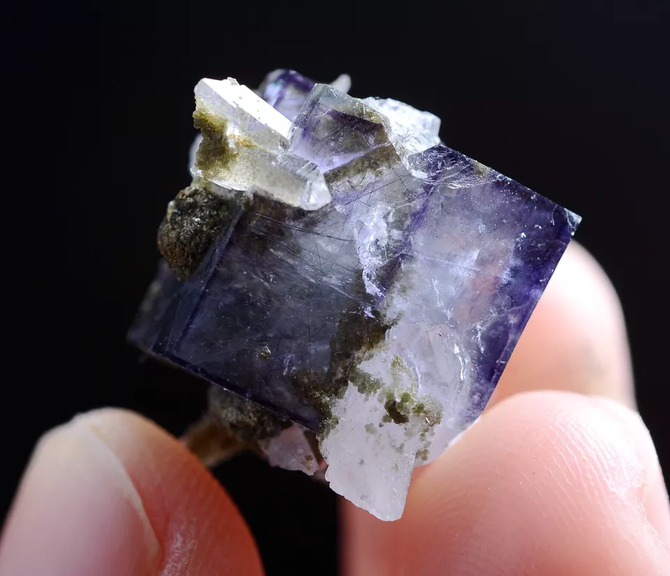 5.6gNatural Bismuthinite Purple FLUORITE & Pyrite Mineral Specimen/Yaogangxian