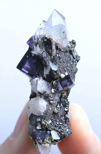 30g Natural Purple Fluorite & Wolframite Crystal Mineral Specimen/YaoGangXian