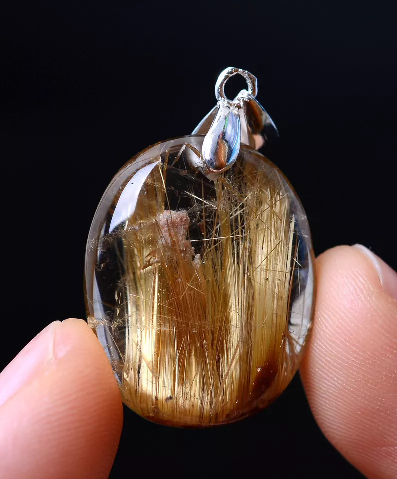 7.45g AA++Natural Clear Quartz Gold Hair  Rutilated Crystal Healing Pendant