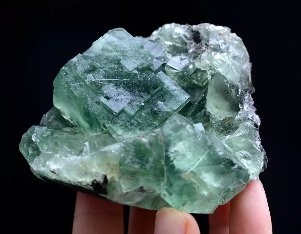 353.g NATURAL Transparent Green Cubic FLUORITE Crystal Cluster Mineral Specimen