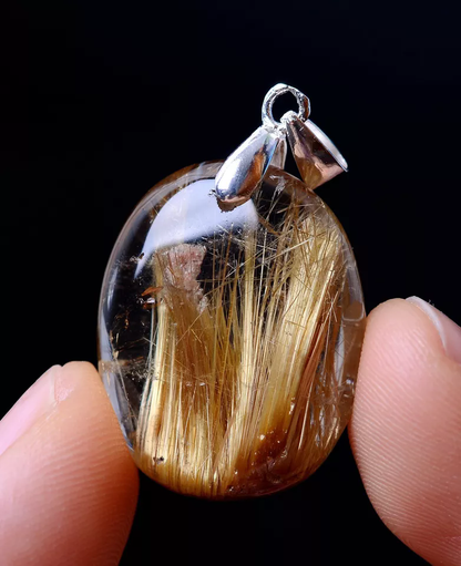 7.45g AA++Natural Clear Quartz Gold Hair  Rutilated Crystal Healing Pendant