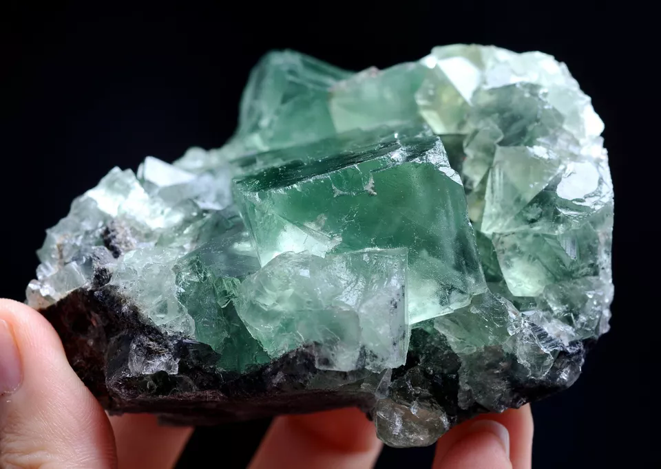 353.g NATURAL Transparent Green Cubic FLUORITE Crystal Cluster Mineral Specimen